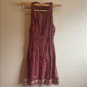 Red Flowered V Neck Dress